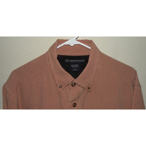 ExOfficio Men’s Medium LS Button Shirt Red Plaid Check Zipper Pockets - Picture 2 of 3